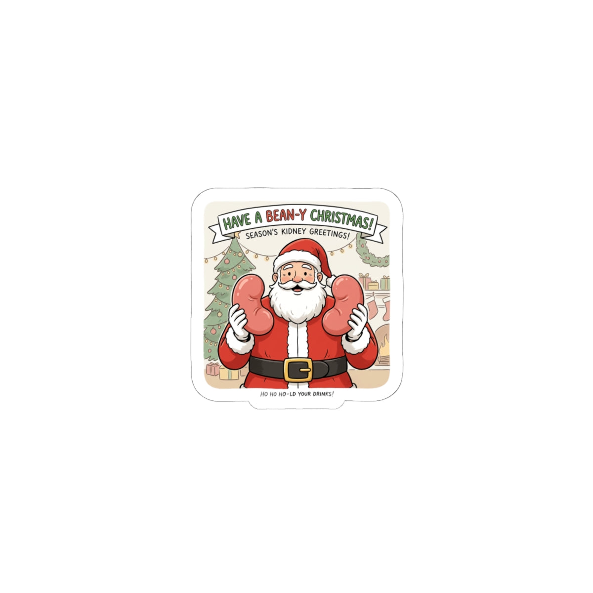Santa Boxing Holiday Sticker — 'Have a Beany Christmas' Kiss-Cut Sticker