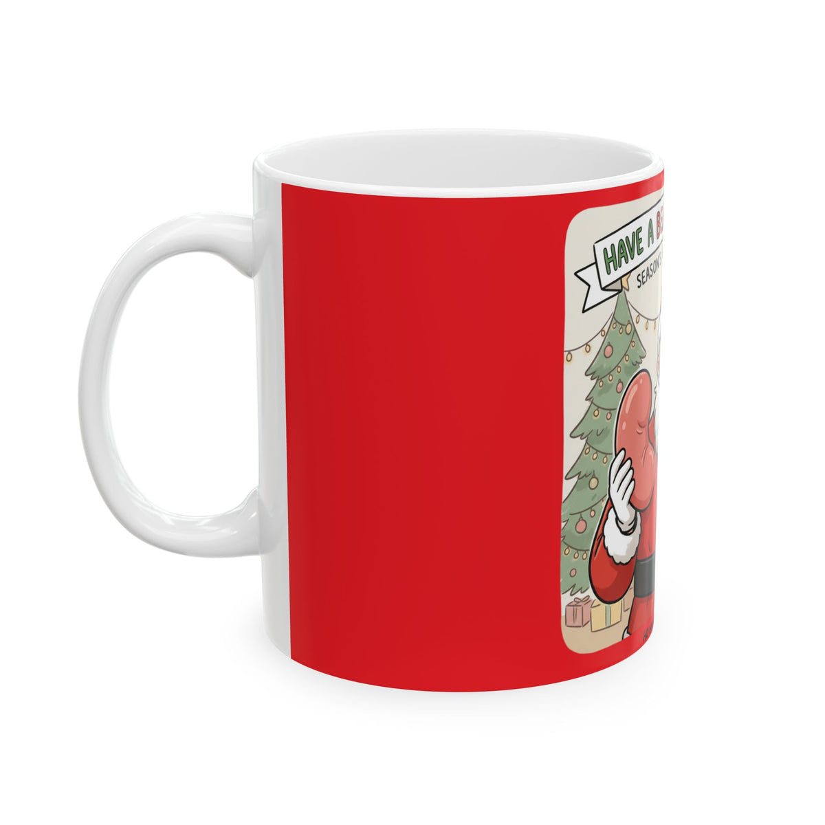 Christmas Kidney Bean Mug — "Have a Bean-y Christmas!" Holiday Santa Coffee Cup (11oz/15oz)