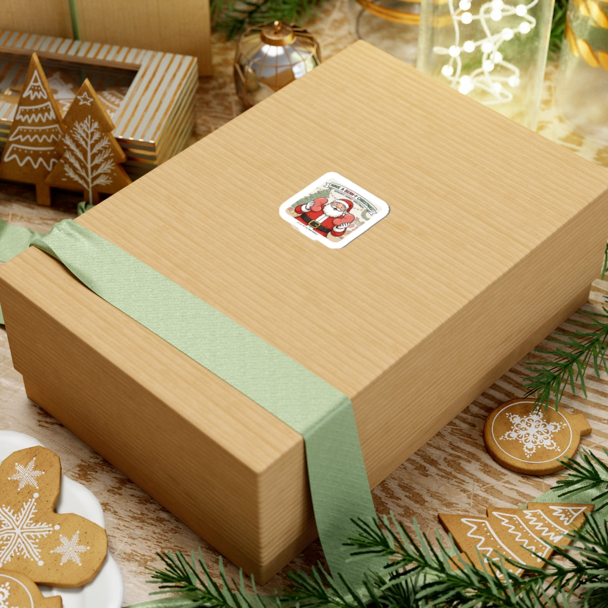 Santa Boxing Holiday Sticker — 'Have a Beany Christmas' Kiss-Cut Sticker